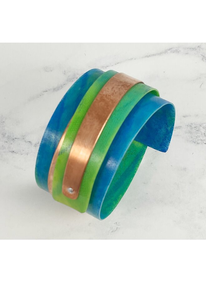 Brazalete Ajustable Cobre y Plástico Verde Turquesa 134