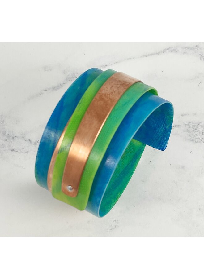 Green Turquoise Copper and Plastic Adjustable Cuff 134