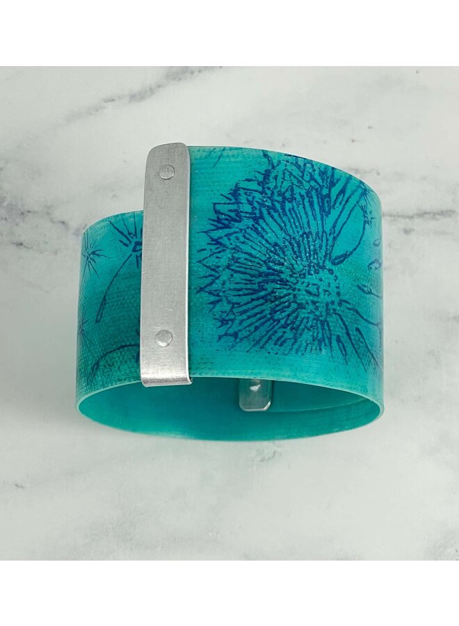 Turquoise Dandelion Aluminium  and Plastic Cuff 114