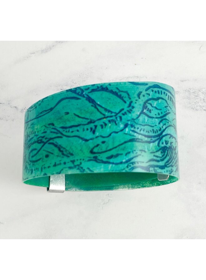 Turquoise Jellyfish Aluminium  and Plastic Cuff 116