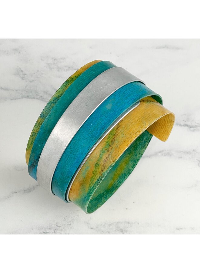 Yellow Turquoise Aluminium and Plastic Adjustable Cuff 120