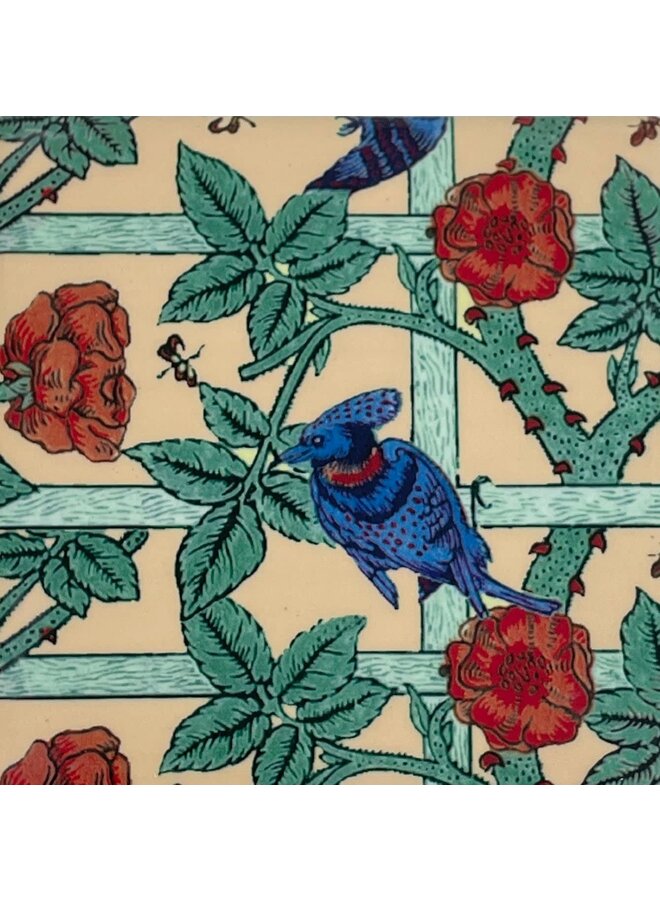 Posavasos cuadrado de cerámica con pájaro azul William Morris 04