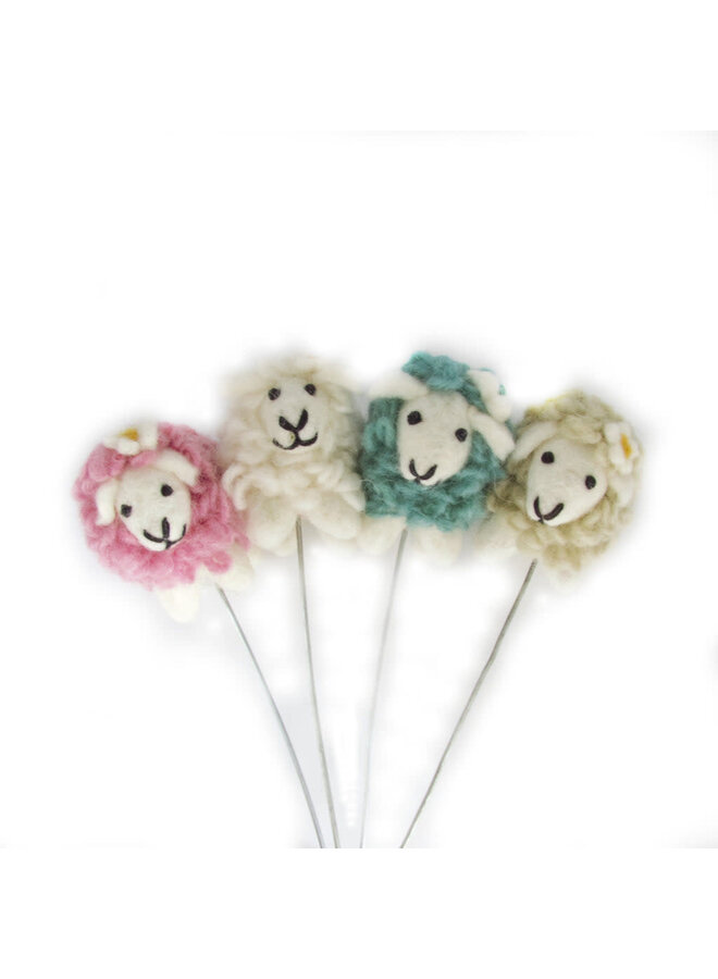 Coloured Felt sheep on Wire Decoration WHITE ONLY 170