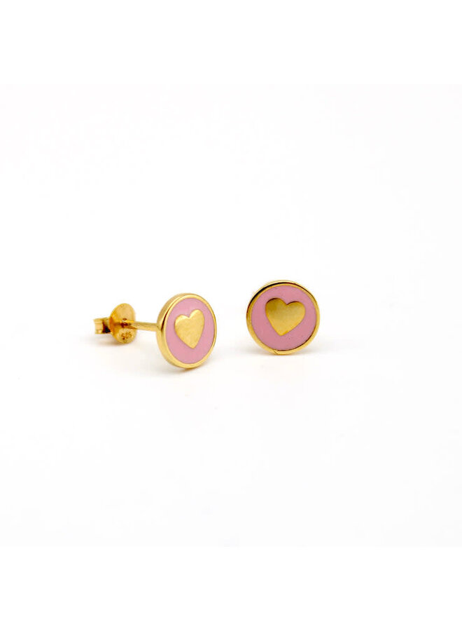 Heart Gold Enamel Stud Powder Pink 170