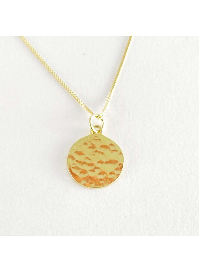 Gold Hammered Disc 15mm Necklace 161