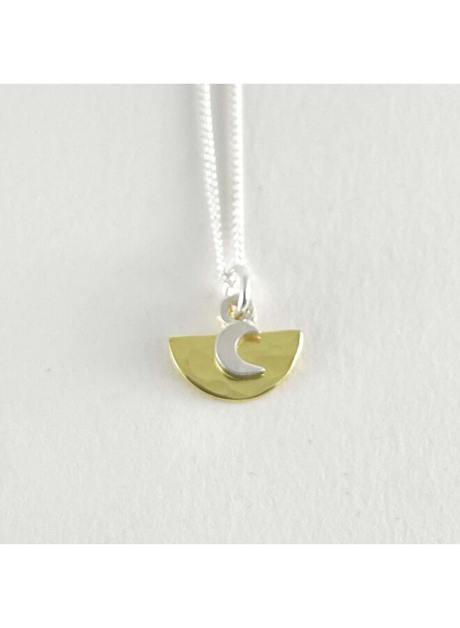Gold Semi-Circle with Silver Moon necklace 172