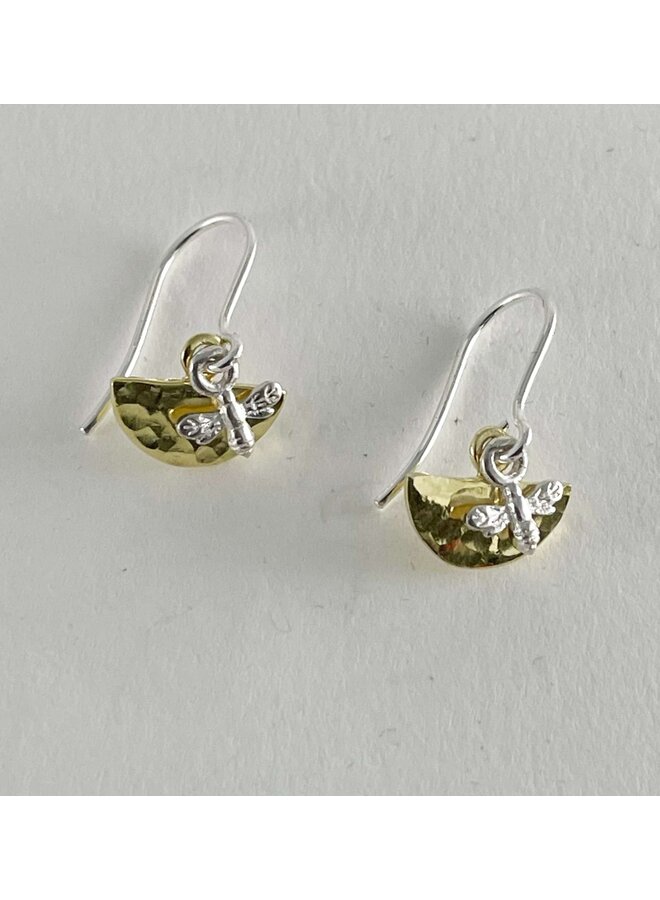 Gold Semi Circle and Mini Bee Charm Hook Earrings 165