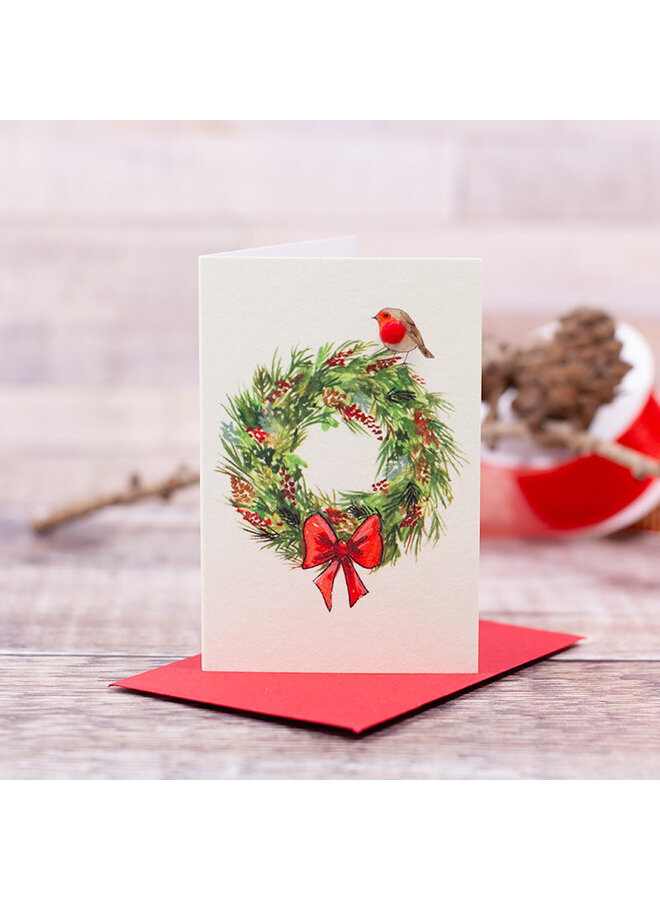 Christmas wreath & Robin Mini Card 064