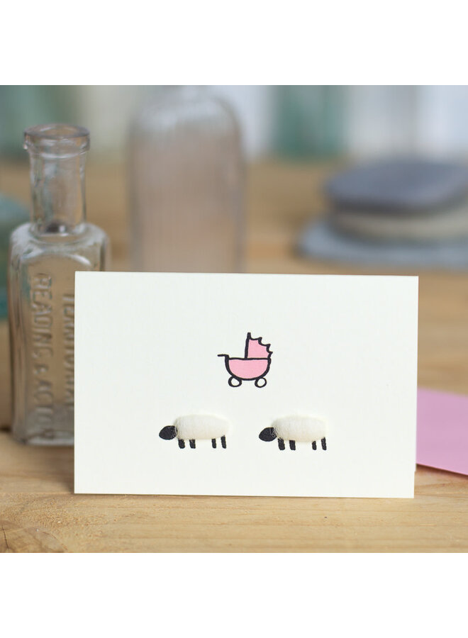 Schaf und rosa Kinderwagen-Minikarte 055