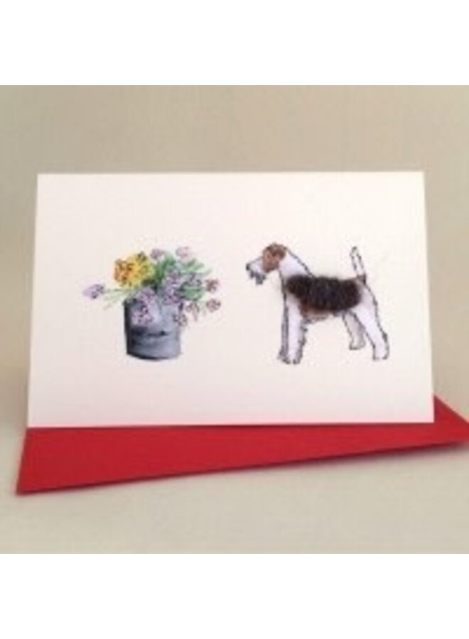 Terrier Fox and Flowers Mini Card 042