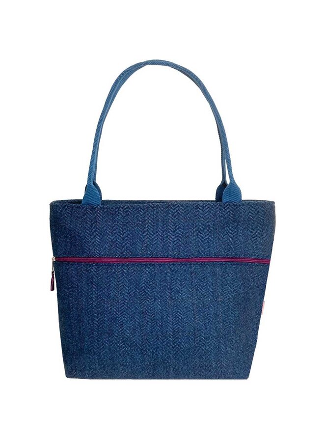 Tote Große Tasche Fischgrätenmuster / Blau 893