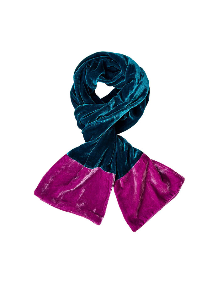 Écharpe en Velours Bicolore - Turquoise Foncé / Rose 909