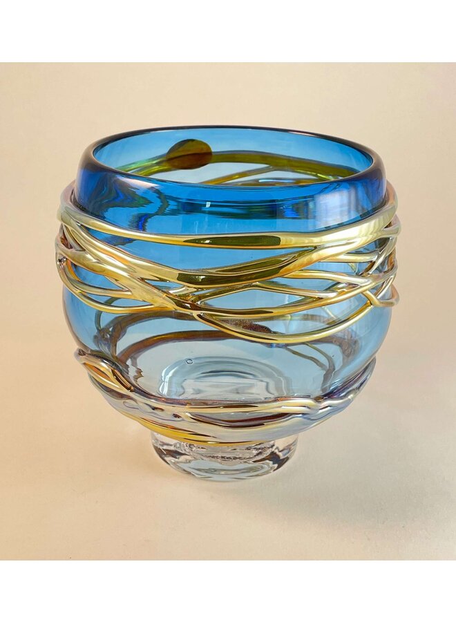 Aqua- und goldfarbene Glasschale, klein, 56