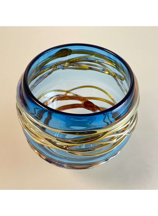 Aqua and Gold  Trailing  Glass Bowl Small 56