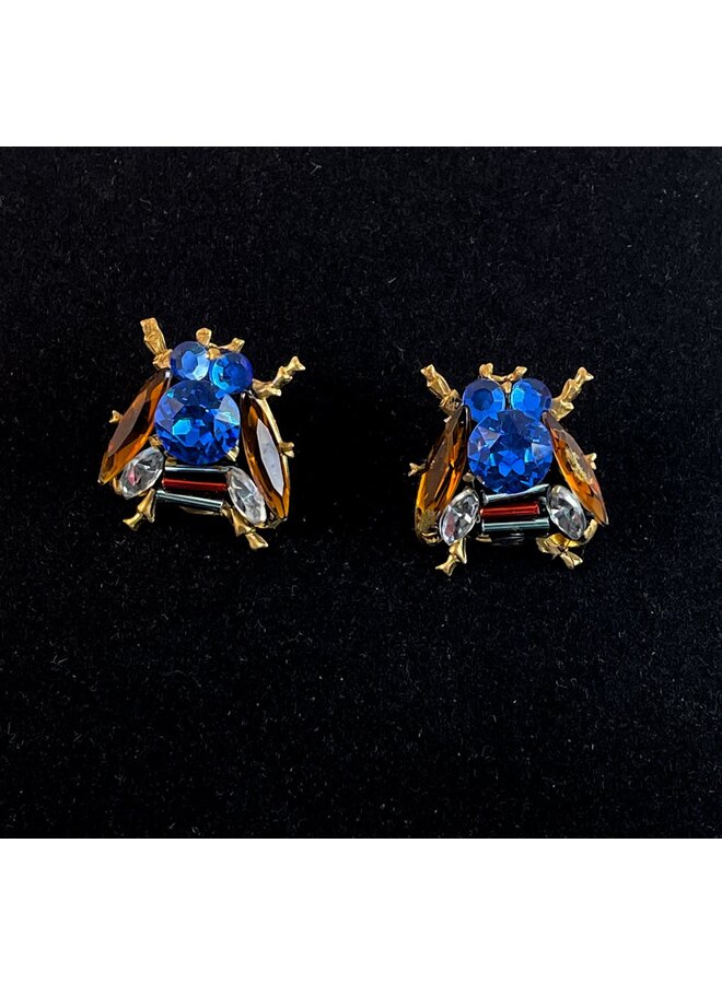 Amber / Blue Bee Stud  Earrings 457