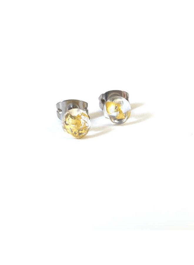 Clear and Gold Glass Tiny Round Stud Earring 63