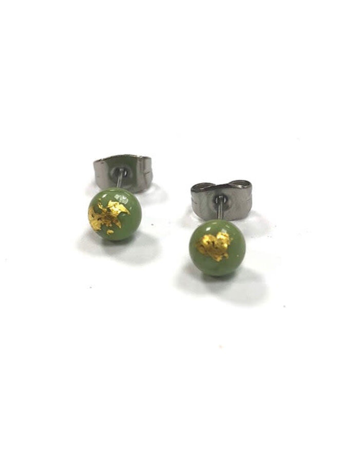 Mint and Gold Glass Tiny Round Stud Earring 61