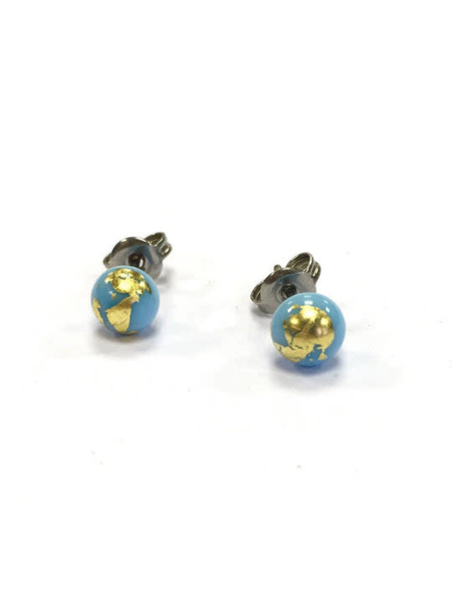 Sky Blue and Gold Glass Tiny Round Stud Earring 60