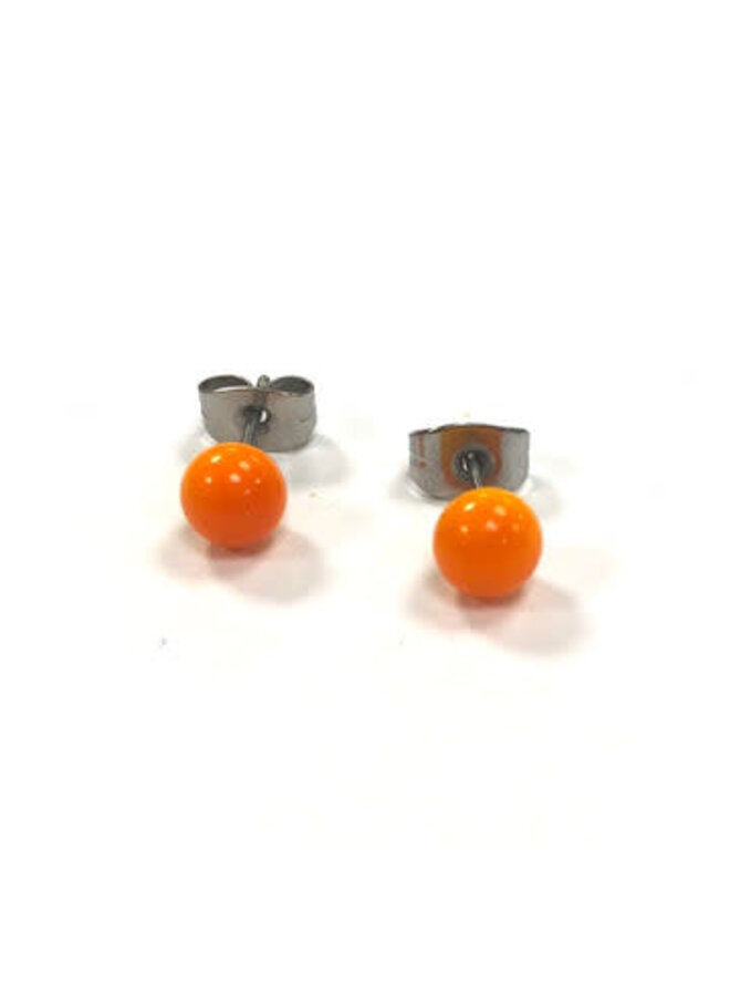 Крошечные круглые серьги-гвоздики оранжевого стекла 49