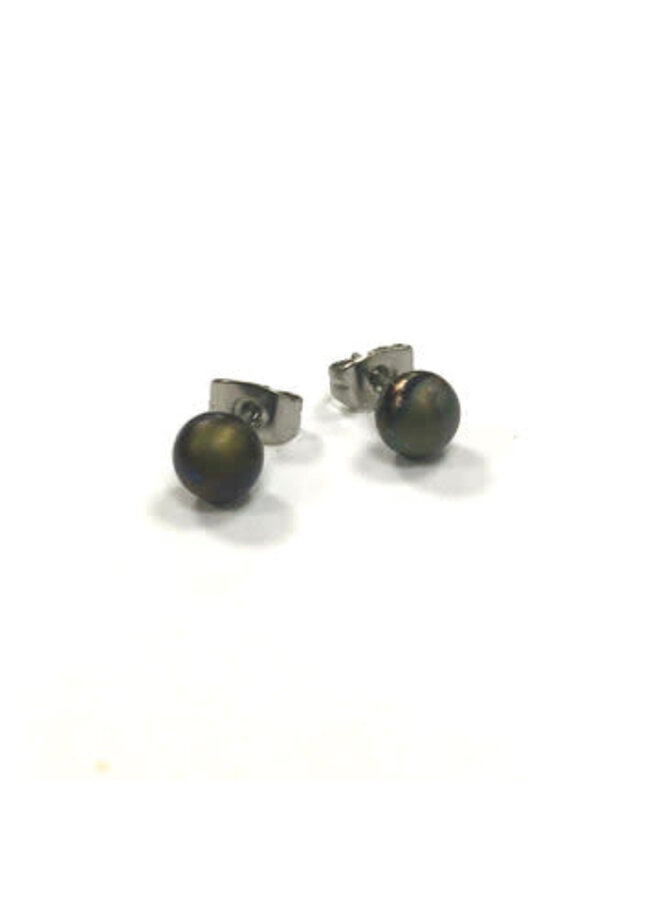 Bronze Glass Tiny Round Stud Earring 46