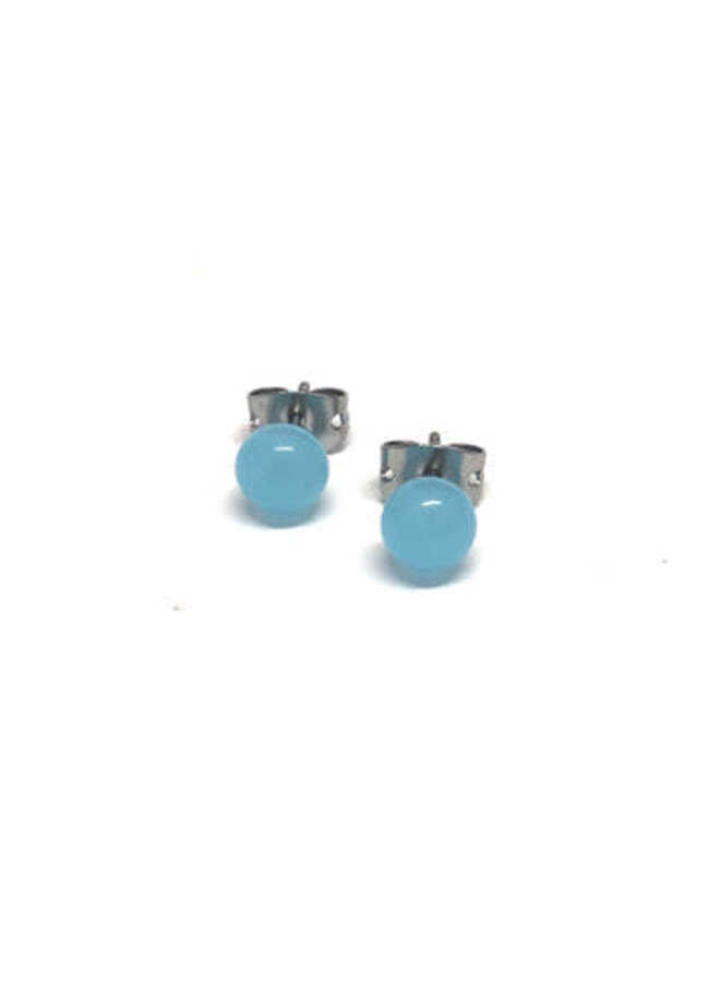 Ice Blue Glass Tiny Round Stud Earring 44