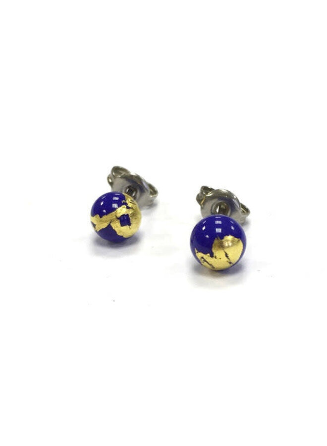 Glass Lapis and Gold tiny round stud earring 11