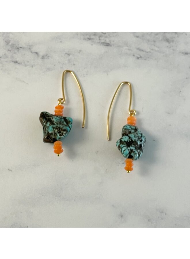 Boucles d'oreilles Nuget Turquoise et Corail 160