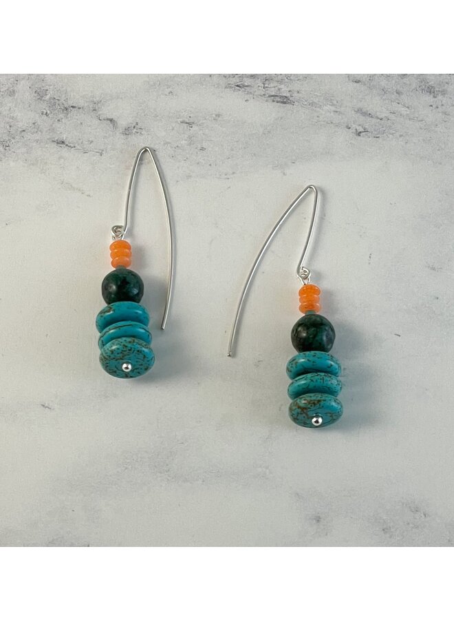 Boucles d'oreilles Turquoise et Corail 159