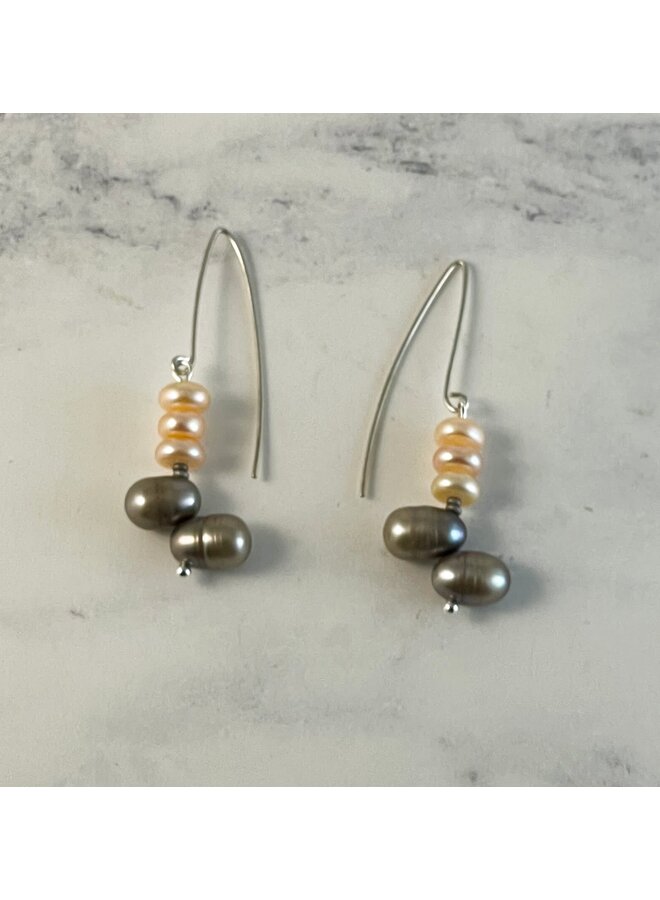 Pendientes Perlas Grises y Rosas 157