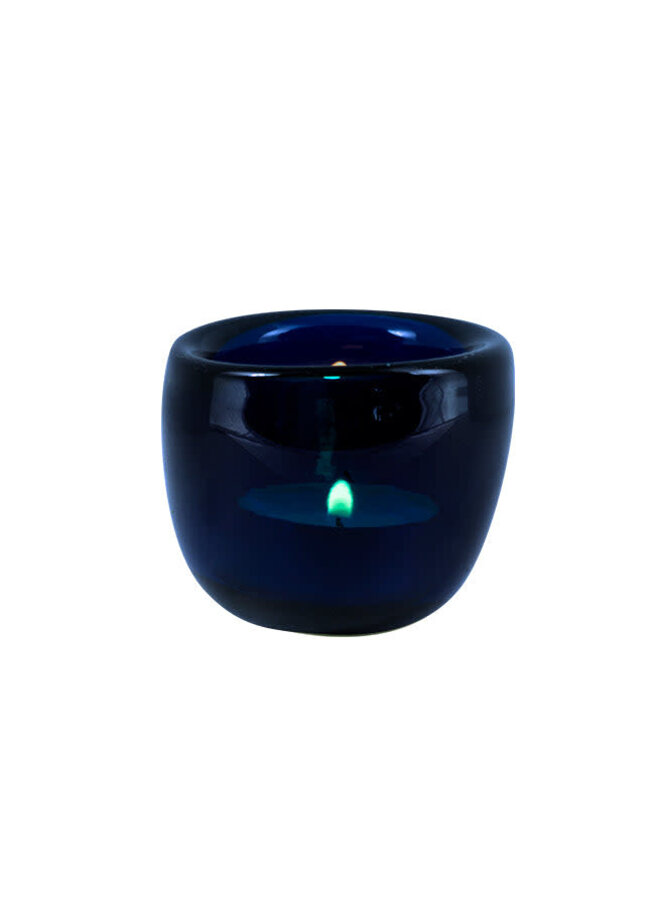 Handgefertigter Teelichthalter aus Glas Mineralblau 14
