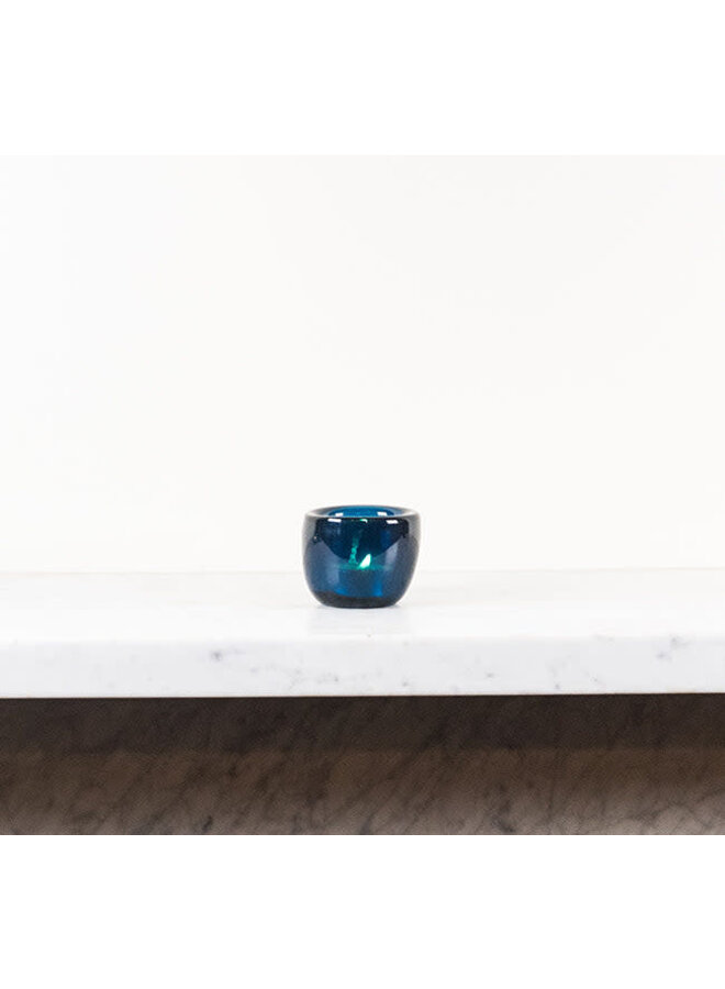 Glas handgjord värmeljushållare Mineralblå 14