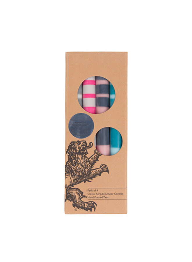 Velas de cena de colores mezclados despojados Rosas, azules y grises x 4 velas 24