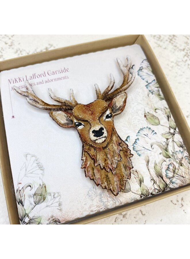 Stag embroidered brooch 132