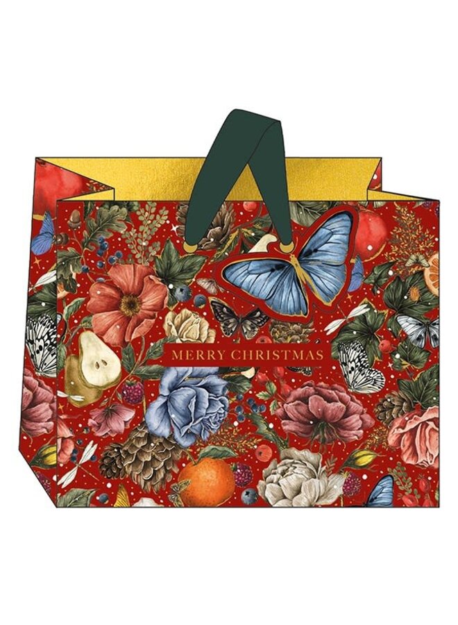 Bolsa de regalo navideña con paisaje Decadence con etiqueta