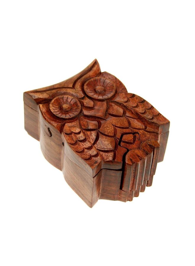 Owl hand carved puzzle box