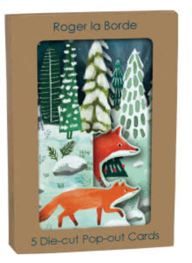 Dreifach gefaltete Notizkarten „Running Foxes“, 5er-Pack