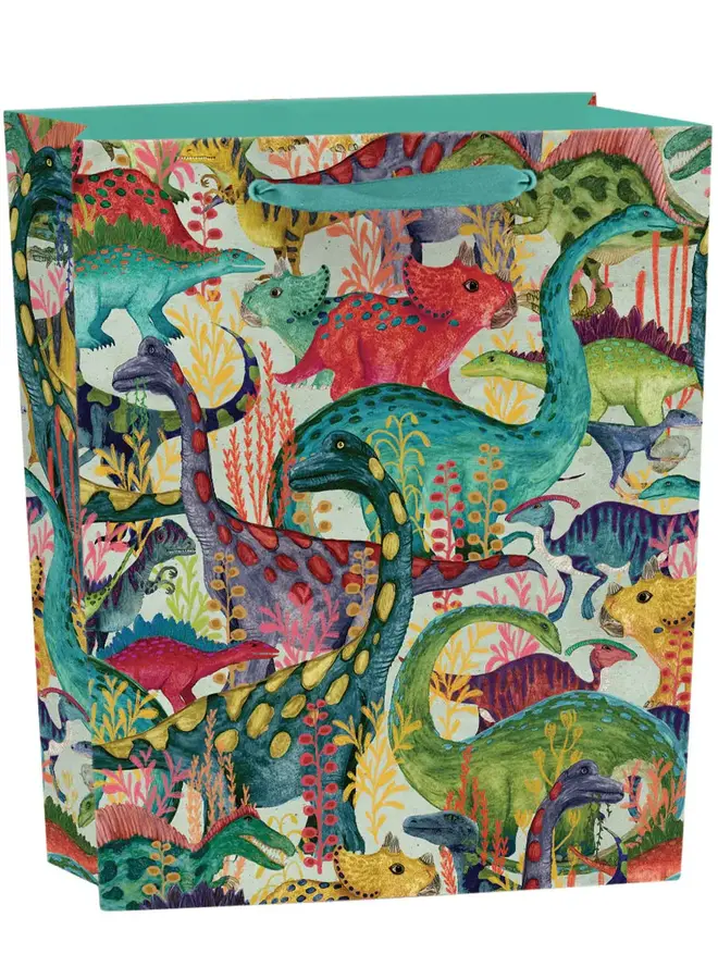 Sac cadeau moyen dinosaure avec étiquettes