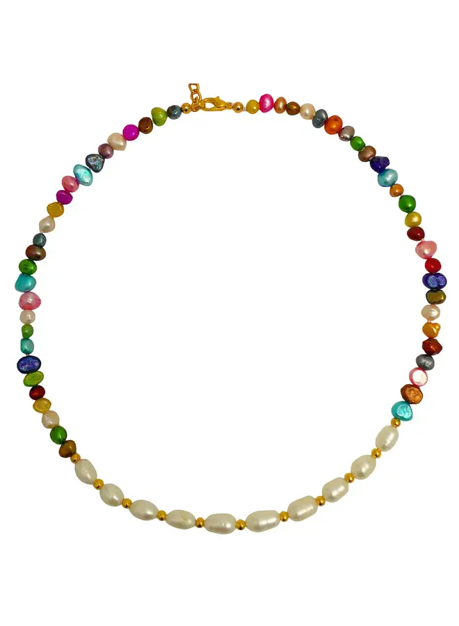 Collar Multicolor con 3 Perlas de Agua Dulce x1 ONLY151
