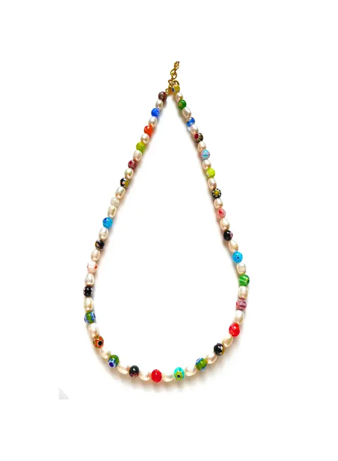 Collier de perles Millefiori d'eau douce 171