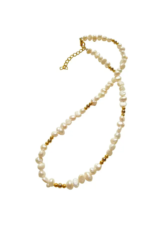 Freshwater Pearl & Gold Beads Necklace  170