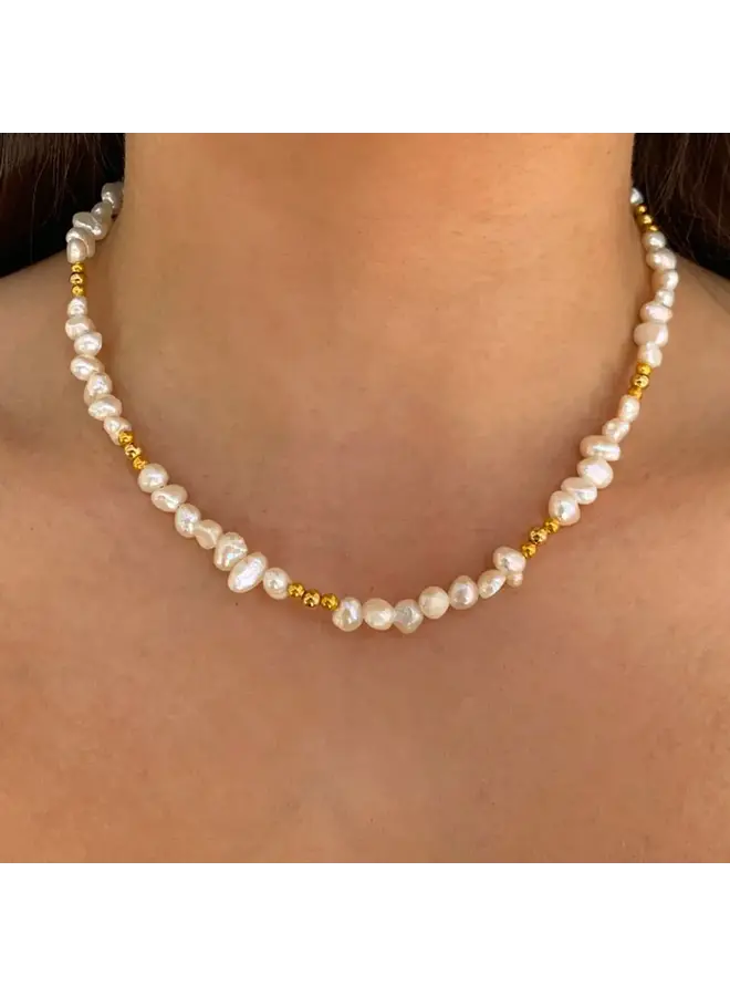 Freshwater Pearl & Gold Beads Necklace  170