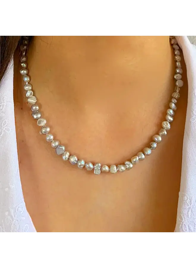 Freshwater Pearl Light Grey  Glass Beads Necklace  169