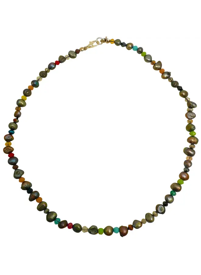 Collar de cuentas de vidrio y perlas de arcoíris de pavo real (solo uno) 168