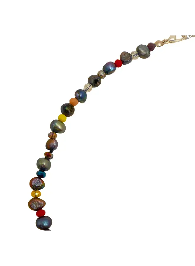 Collar de cuentas de vidrio y perlas de arcoíris de pavo real (solo uno) 168