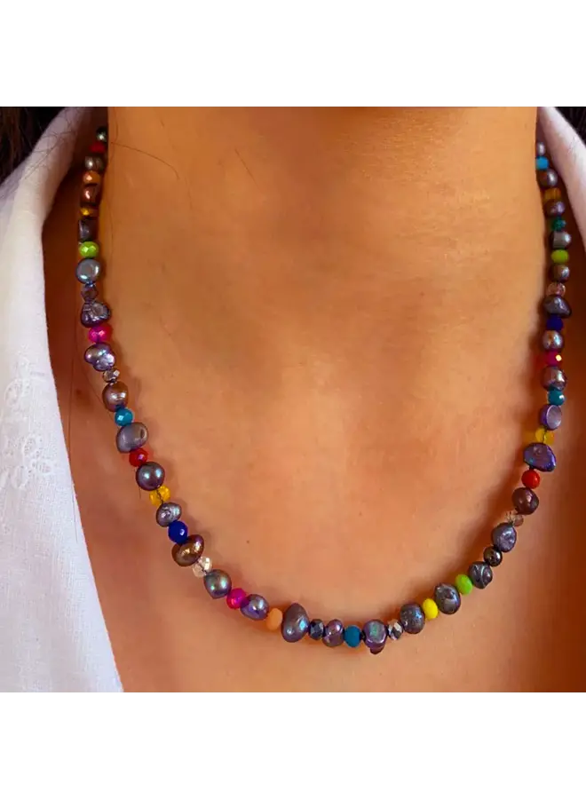 Peacock Rainbow Pearl &   Glass Beads Necklace (One Only) 168