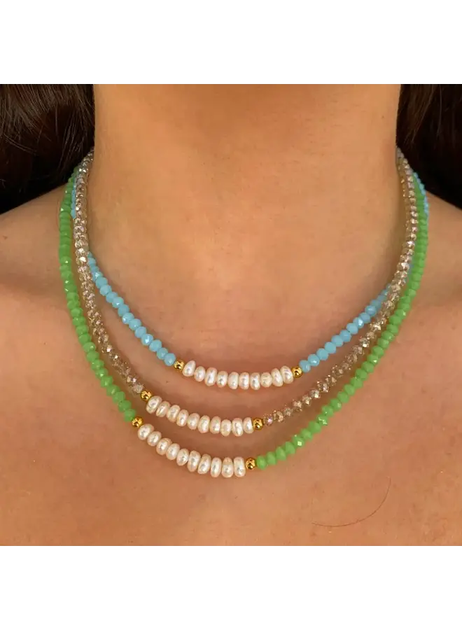 Collar de perlas de agua dulce y cuentas de vidrio verde nublado (solo uno) 166