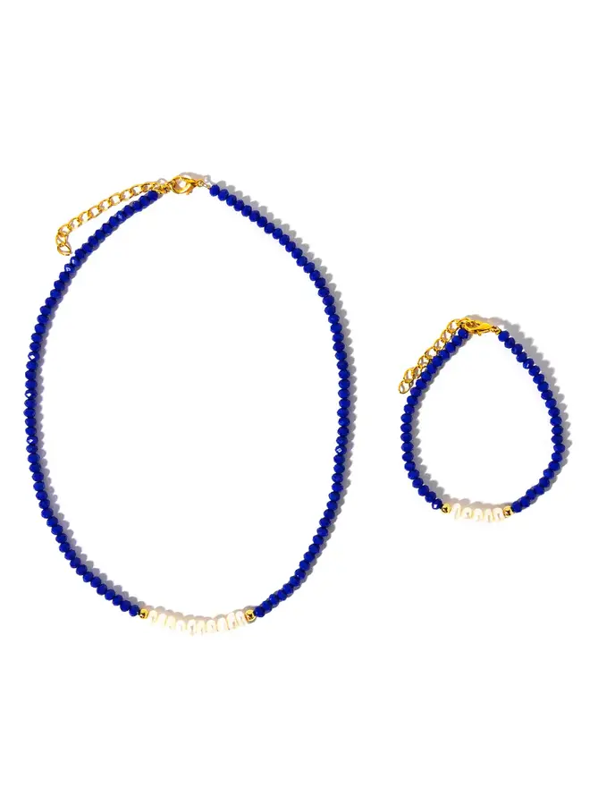 Collier de perles d'eau douce en verre bleu lapis (un seul) 165