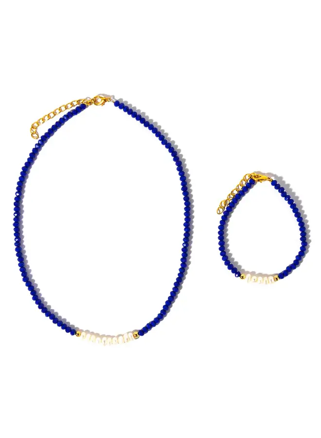 Ожерелье из пресноводного жемчуга, лазурита, синих стеклянных бусин (только одно) 165