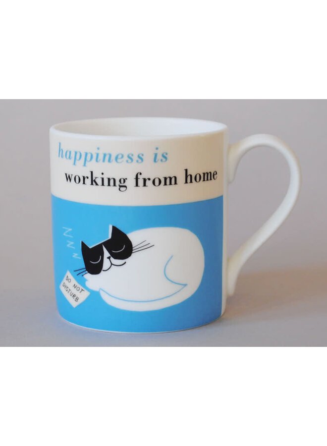 Le bonheur, c'est travailler à la maison, tasse chat bleu 222