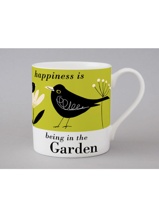Happiness is Being in the Garden Blackbird Green Mug 221